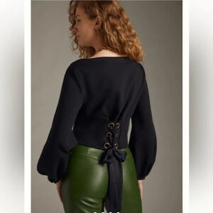 Anthropologie Maeve Black Corset Lace Up Sweatshirt Sweater Whimsigoth Size XXS